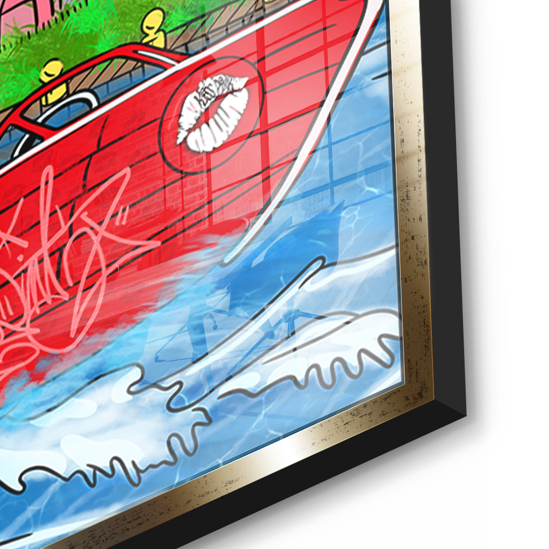 Detailaufnahme des 5mm Acrylglases, Miami Water Life im goldenen Rahmen