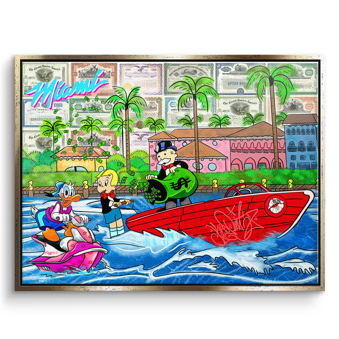 DOTCOMCANVAS Leinwandbild Miami Water Life im goldenen Premium-Rahmen