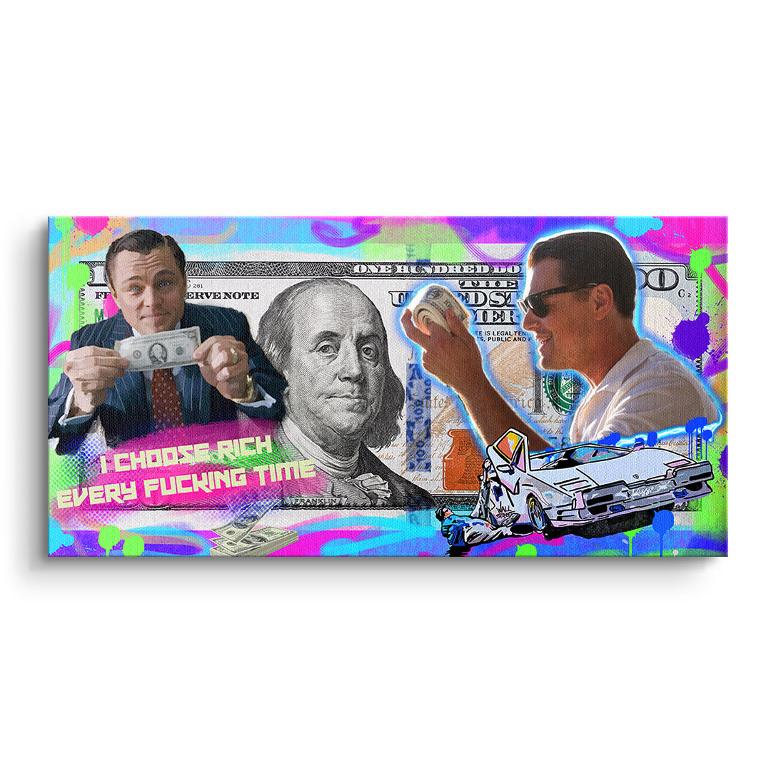 DOTCOMCANVAS Leinwandbild I Choose Rich Neon ohne Rahmen