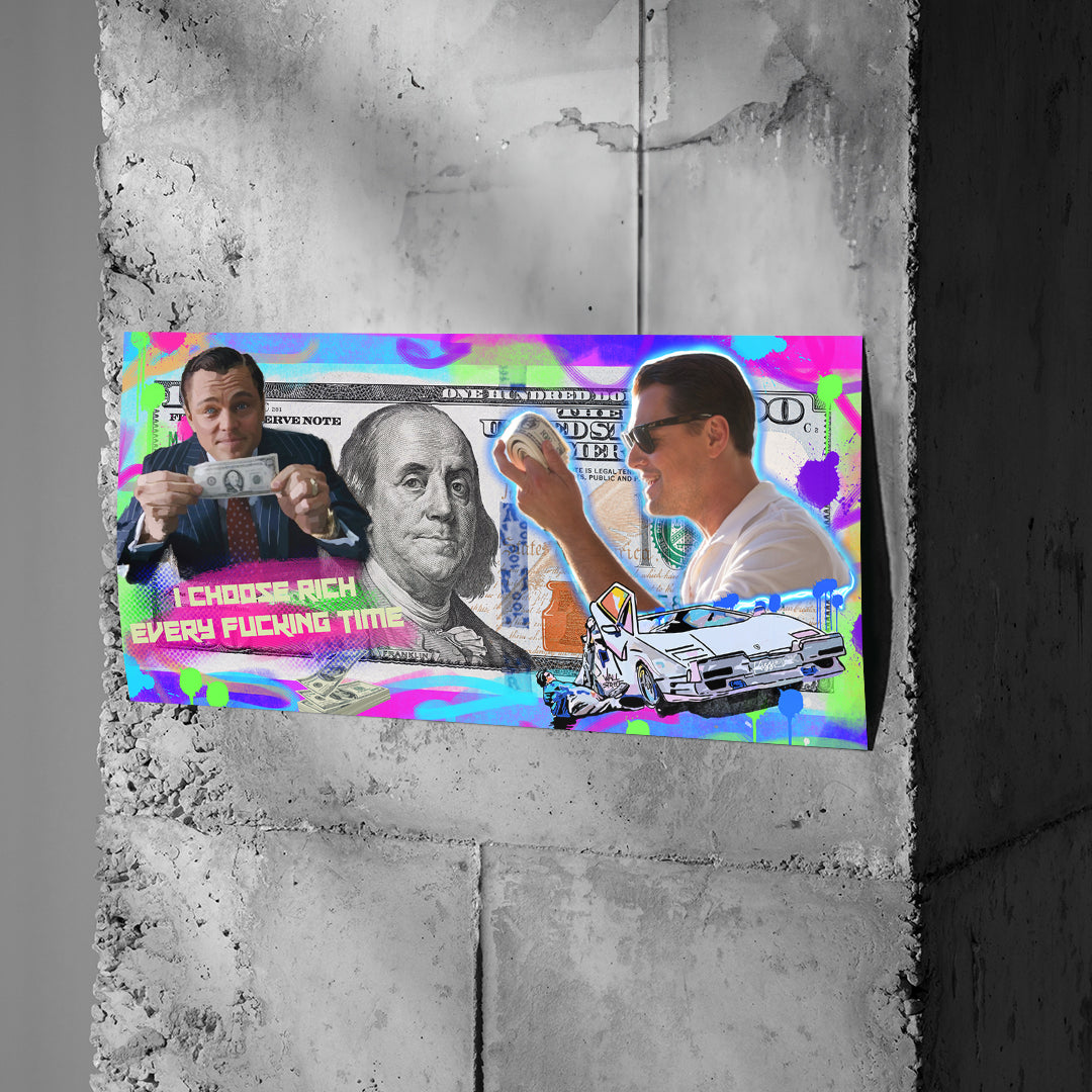 Poster I Choose Rich Neon an einer Betonwand