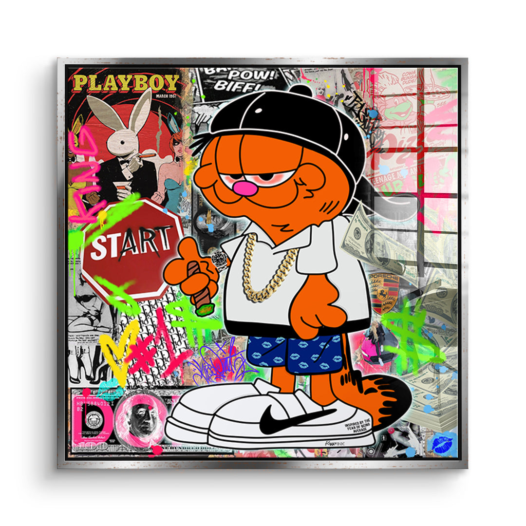 DOTCOMCANVAS Acrylglasbild Street Cat Swag im silbernen Premium-Rahmen