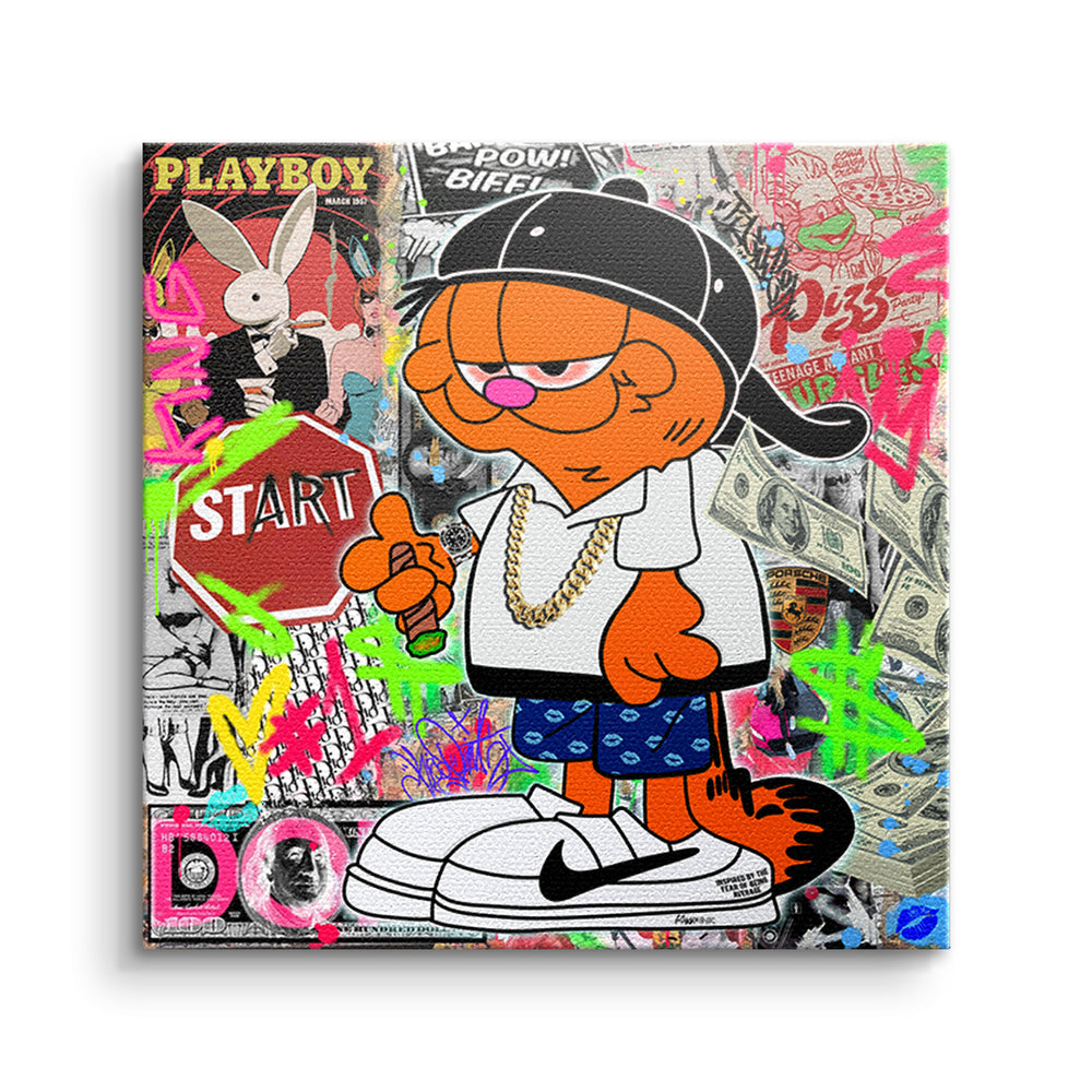 Street Cat Swag – Original-Gemälde von Kiss Pink