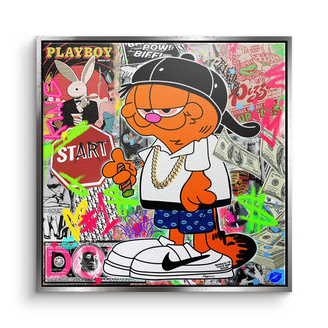 DOTCOMCANVAS Leinwandbild Street Cat Swag im silbernen Premium-Rahmen