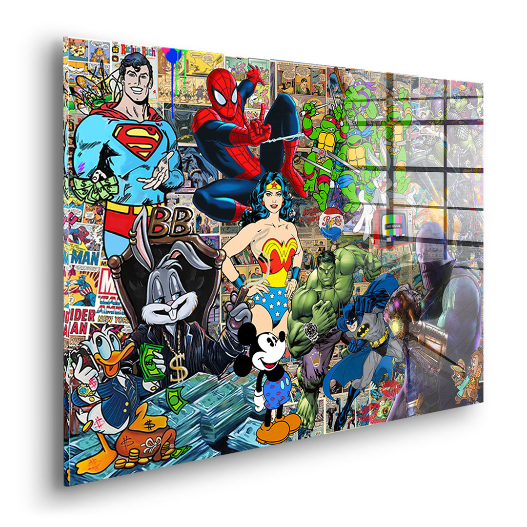 Seitenansicht des Acrylglasbilds Superhero Collage ohne Rahmen
