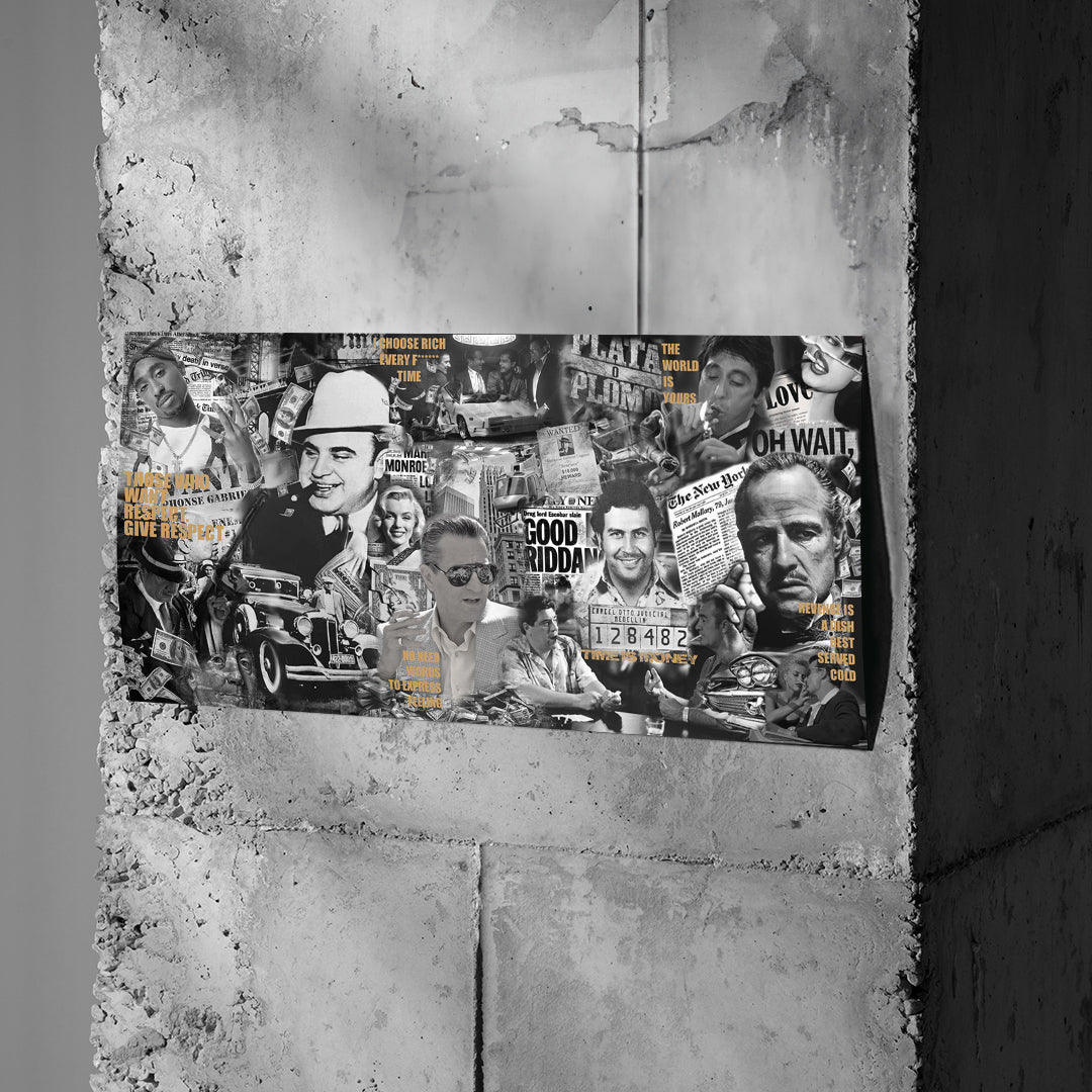 Poster Gangsters an einer Betonwand