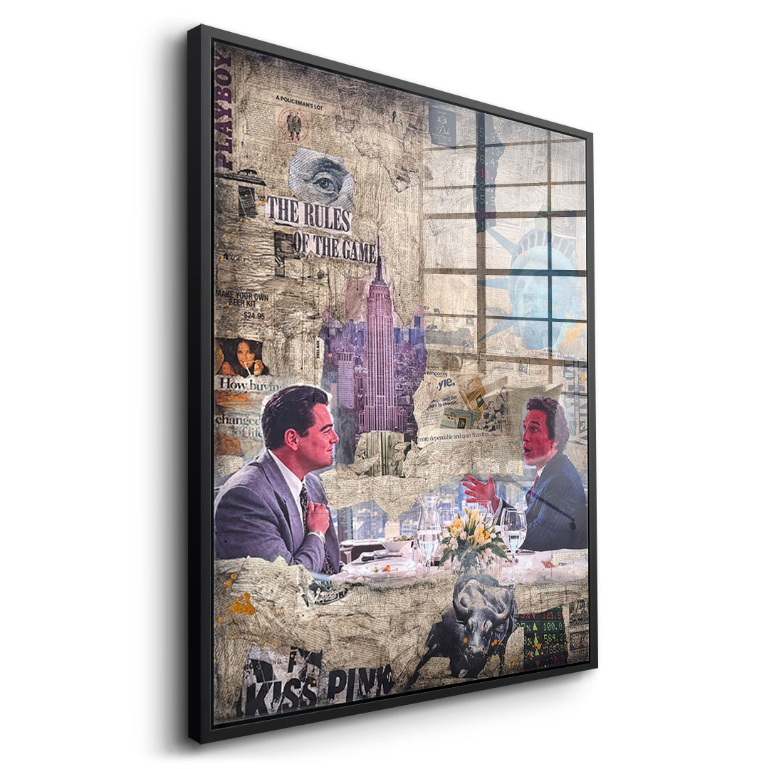 Seitenansicht des Acrylglasbilds Rules Of The Game im schwarzen Rahmen