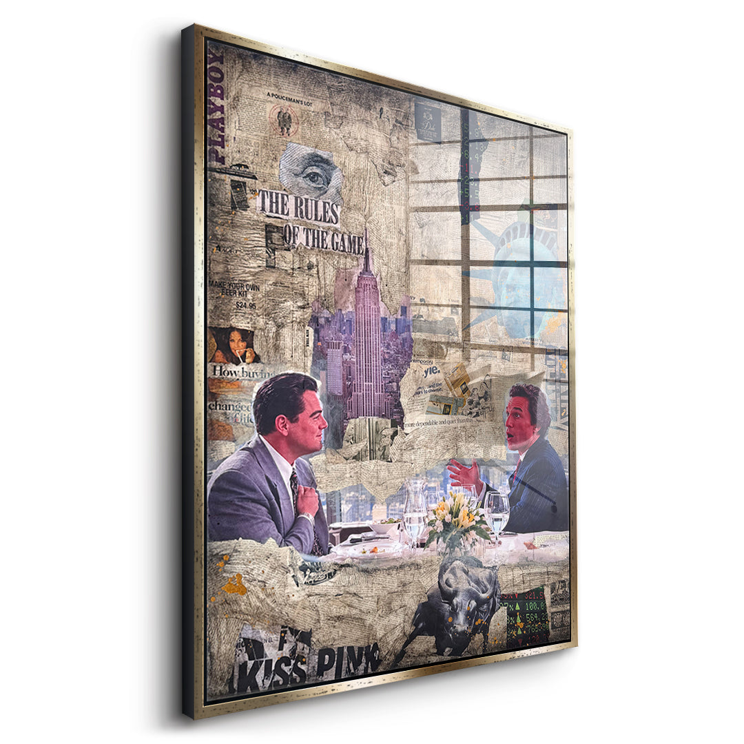 Seitenansicht des Acrylglasbilds Rules Of The Game im goldenen Rahmen