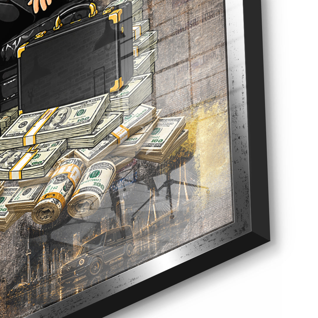Detailaufnahme des 5mm Acrylglases, Building Empires im silbernen Rahmen