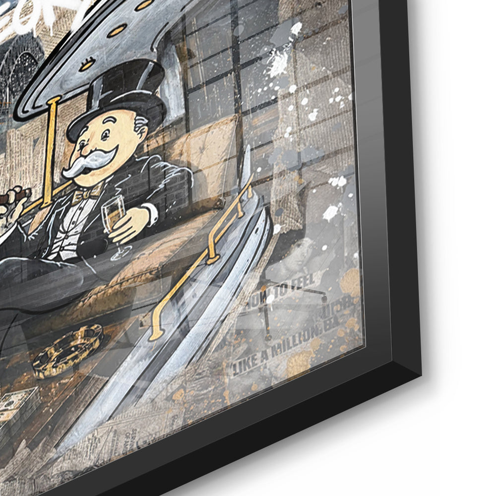 Detailaufnahme des 5mm Acrylglases, Live Theory im schwarzen Rahmen