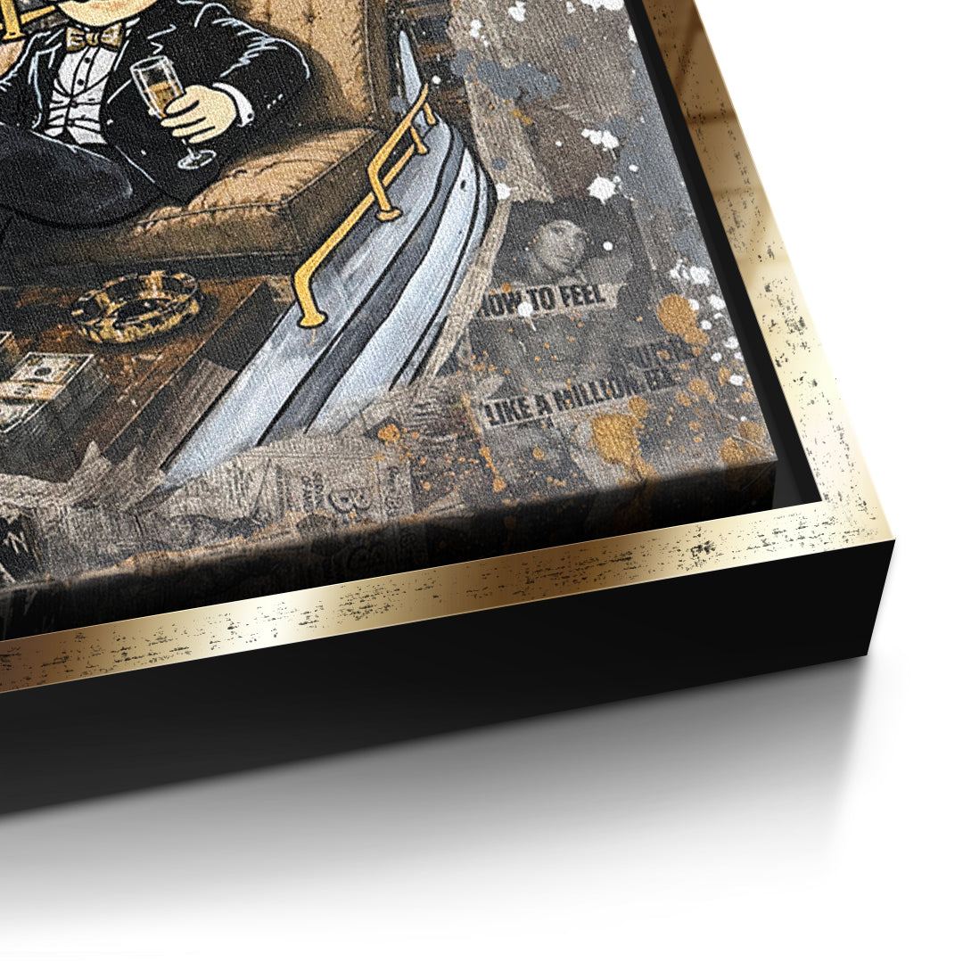Detailaufnahme der Leinwandstruktur, Live Theory im goldenen Rahmen
