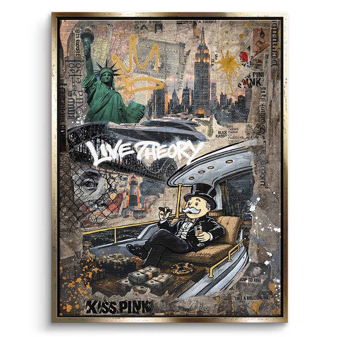 DOTCOMCANVAS Leinwandbild Live Theory im goldenen Premium-Rahmen