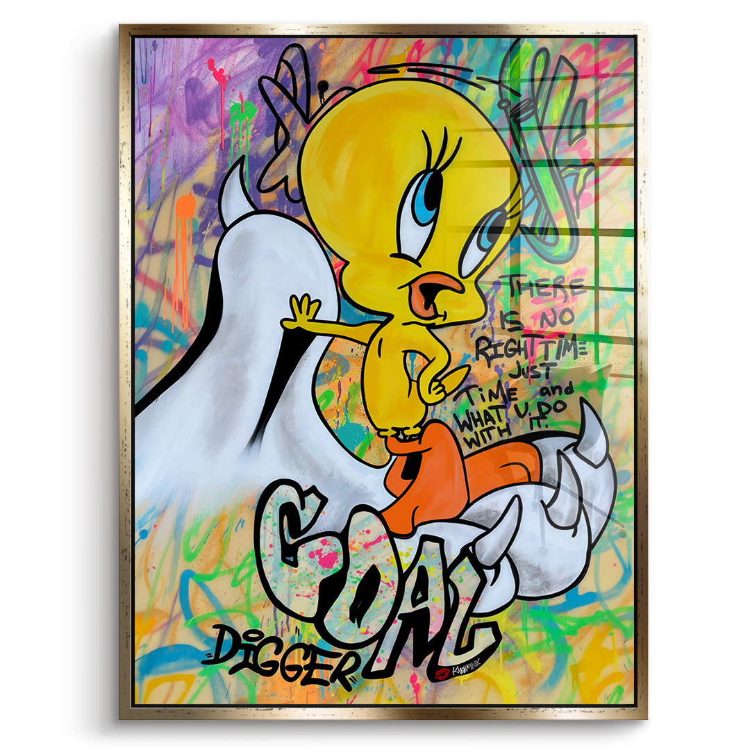 DOTCOMCANVAS Acrylglasbild Goal Digger Bird im goldenen Premium-Rahmen