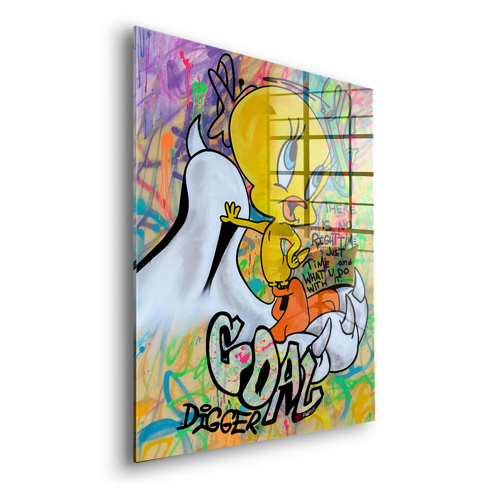 Seitenansicht des Acrylglasbilds Goal Digger Bird ohne Rahmen
