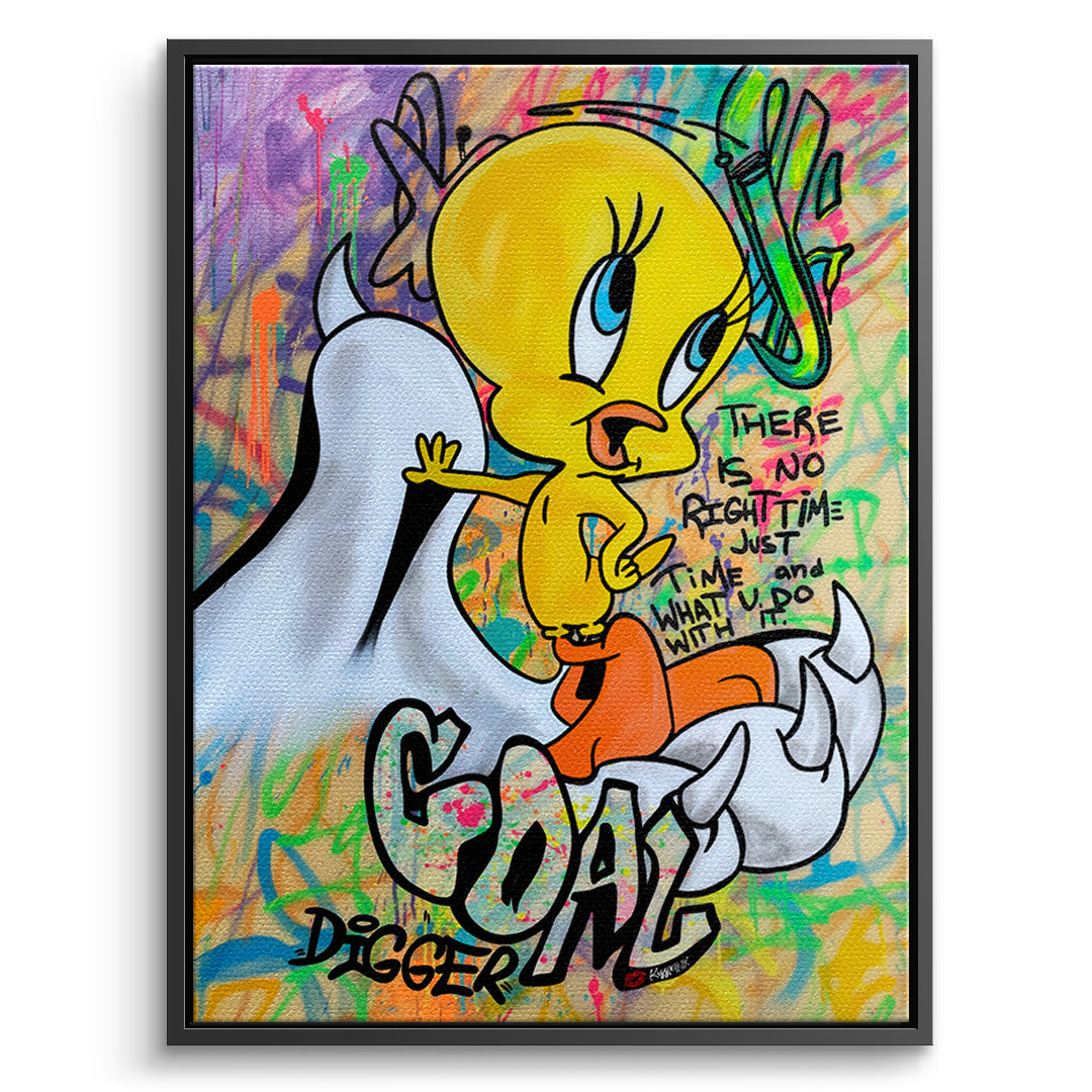 DOTCOMCANVAS Leinwandbild Goal Digger Bird im schwarzen Premium-Rahmen