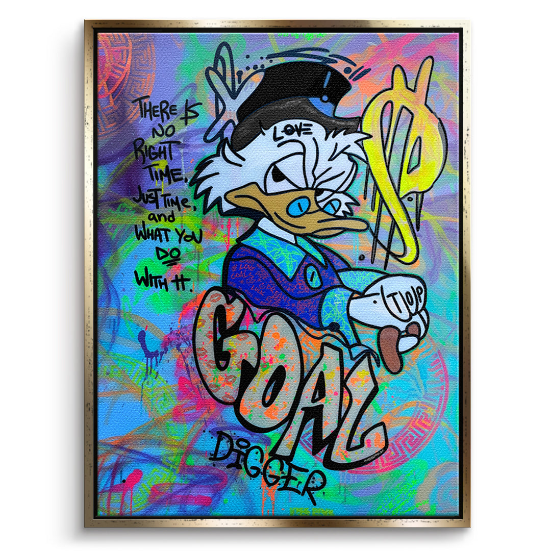 DOTCOMCANVAS Leinwandbild Goal Digger Duck im goldenen Premium-Rahmen