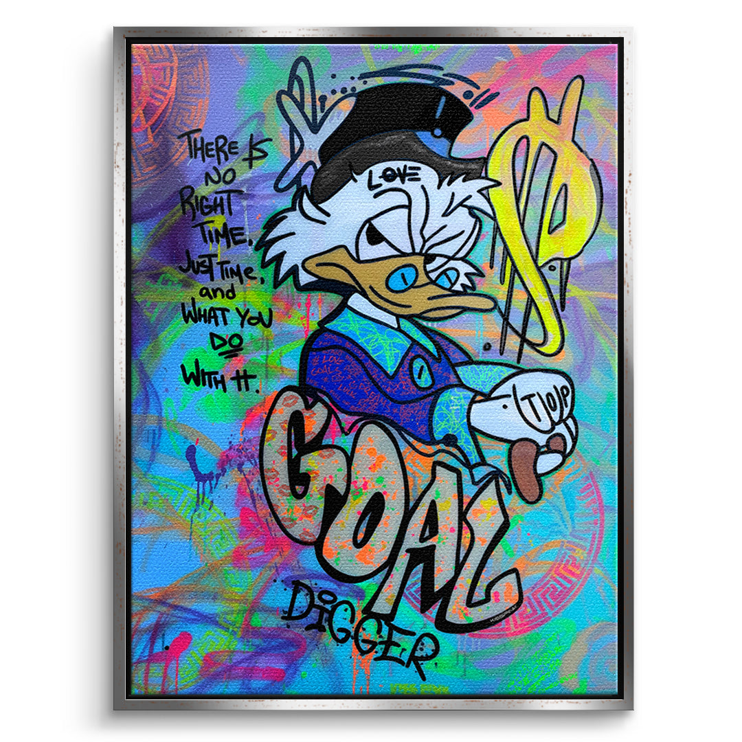 DOTCOMCANVAS Leinwandbild Goal Digger Duck im silbernen Premium-Rahmen