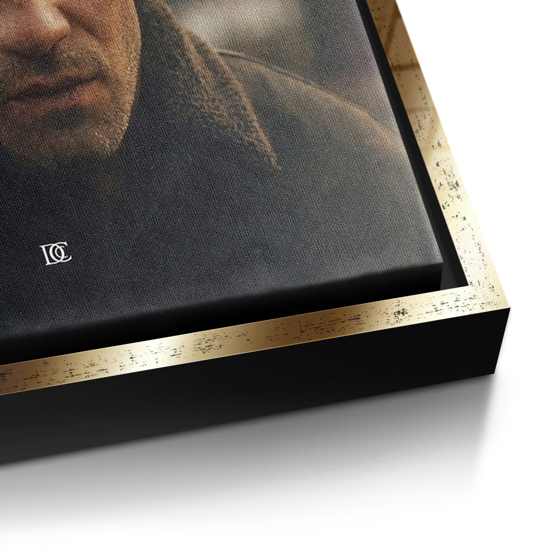 Detailaufnahme der Leinwandstruktur, Trust Your Vision im goldenen Rahmen