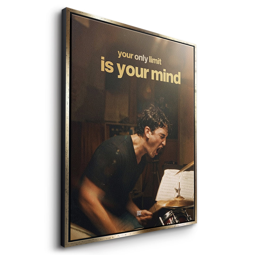 Seitenansicht des Leinwandbilds Your Only Limit Is Your Mind Vintage im goldenen Rahmen