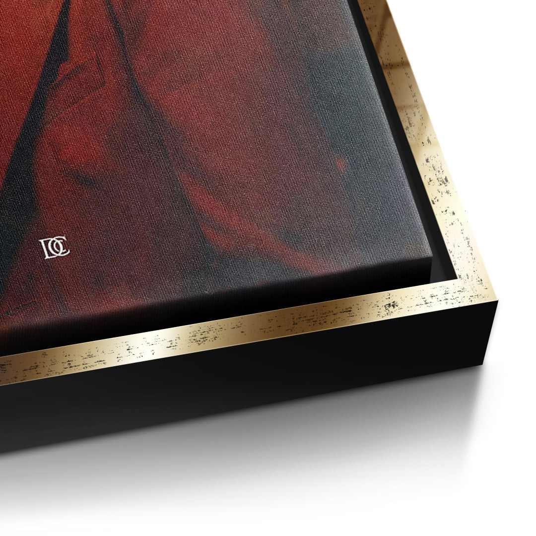 Detailaufnahme der Leinwandstruktur, Never Quit im goldenen Rahmen