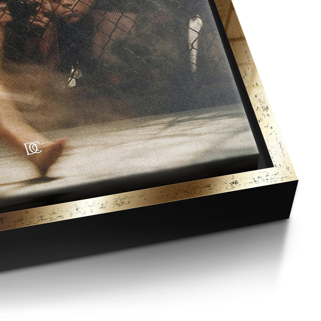 Detailaufnahme der Leinwandstruktur, Impossible To Ignore im goldenen Rahmen