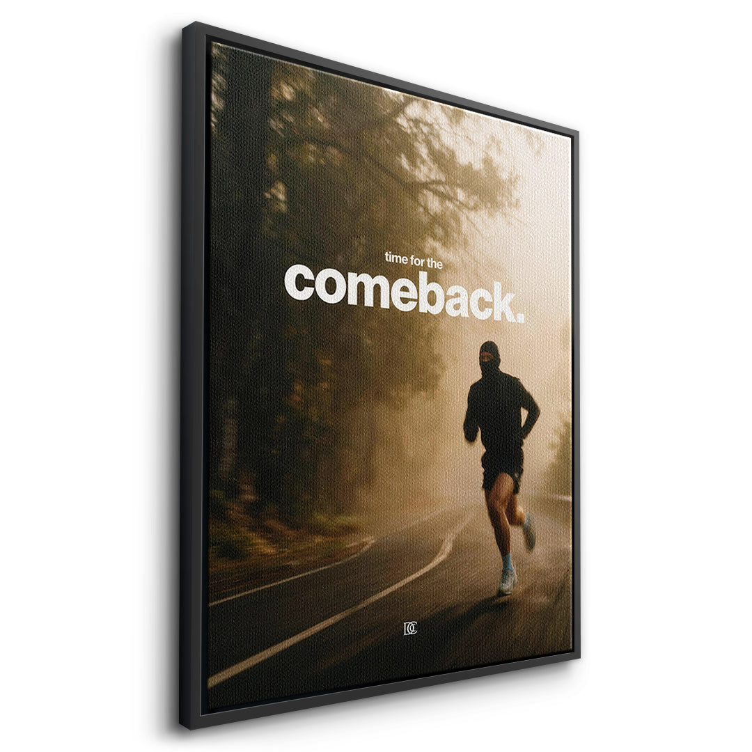 Seitenansicht des Leinwandbilds Time For The Comeback im schwarzen Rahmen