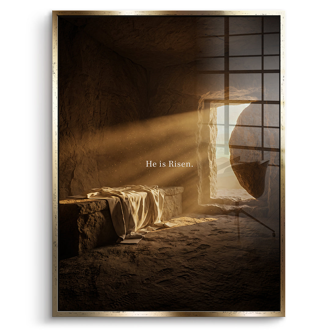 He is Risen Acrylglasbild Gold Rahmen
