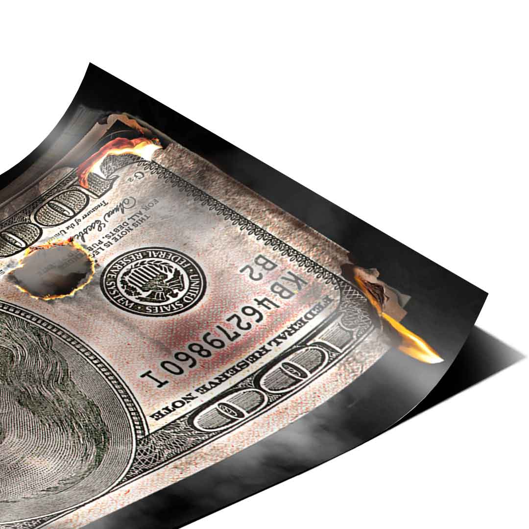 Płonący banknot 100-dolarowy - plakat