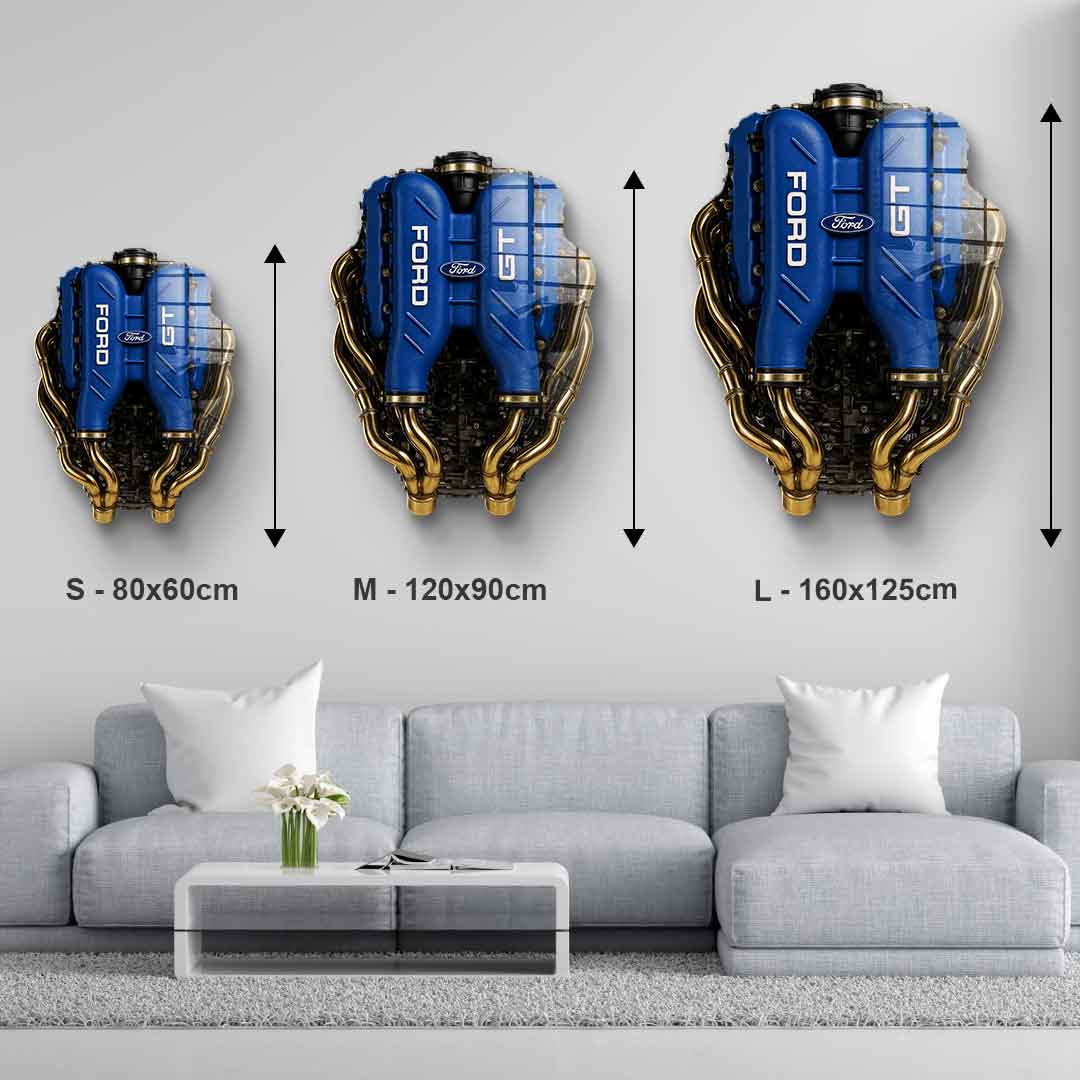 Wall sculpture Ford GT Engine - gold leaf