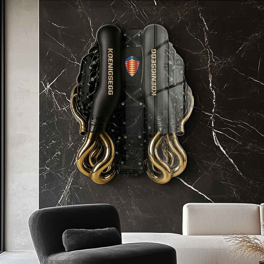 Wandskulptur Koenigsegg Engine - Blattgold