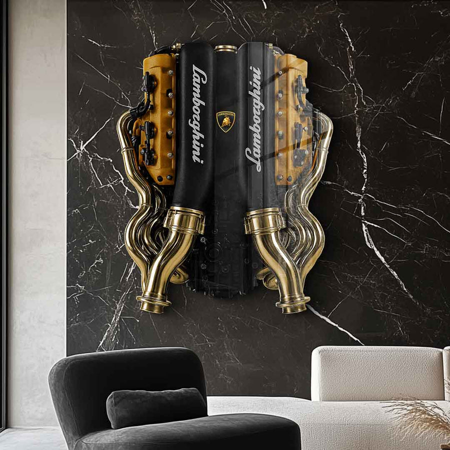 Wandskulptur Lamborghini Engine - Blattgold