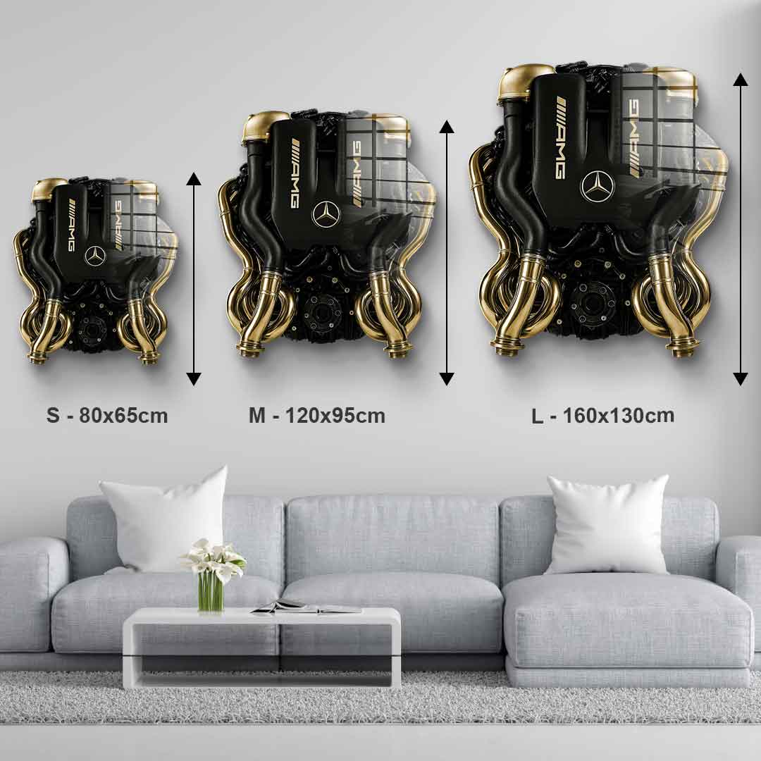 Wall sculpture Mercedes V8 Engine - gold leaf image