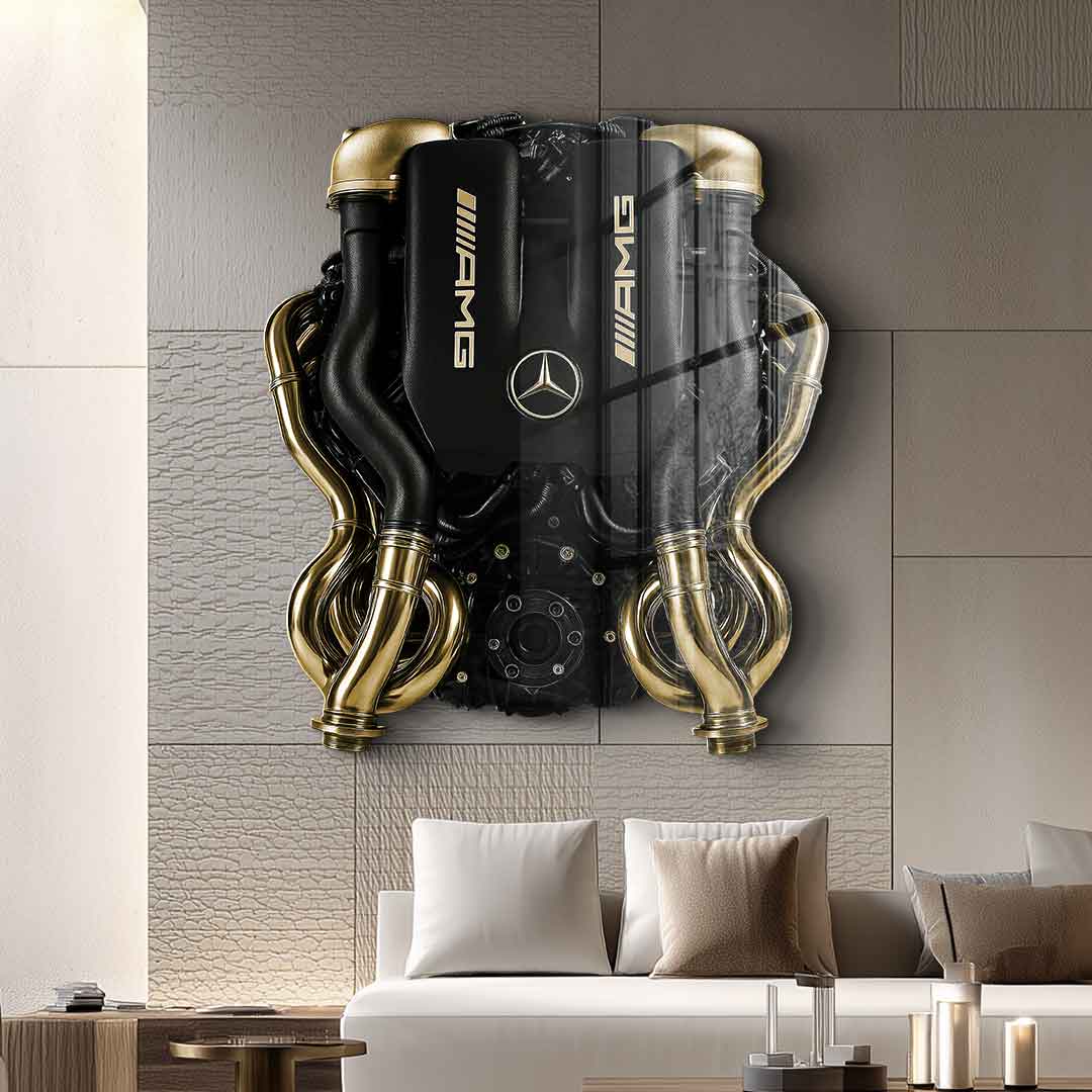 Wall sculpture Mercedes V8 Engine - gold leaf image