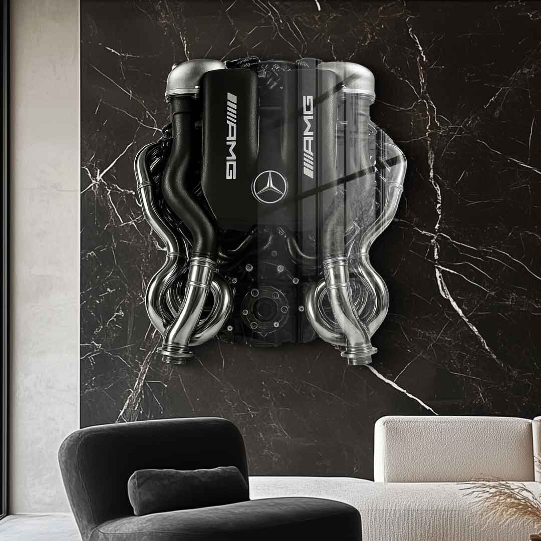 Rzeźba ścienna Silnik Mercedes V8 - szkło akrylowe