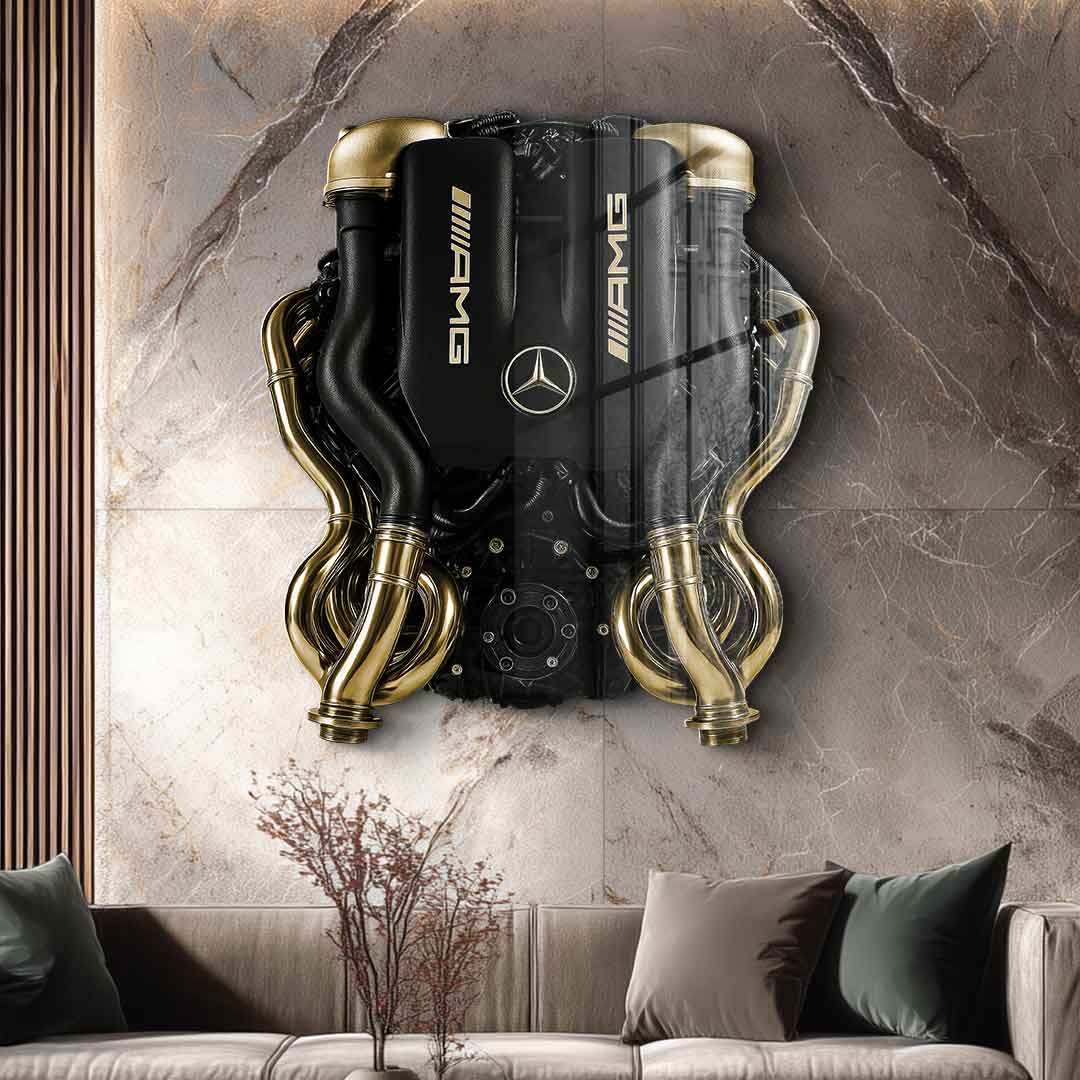 Wall sculpture Mercedes V8 Engine - gold leaf image