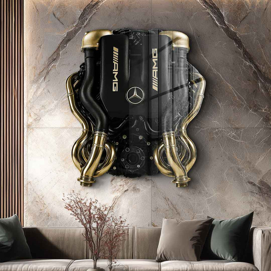 Wall sculpture Mercedes V8 Engine - gold leaf image