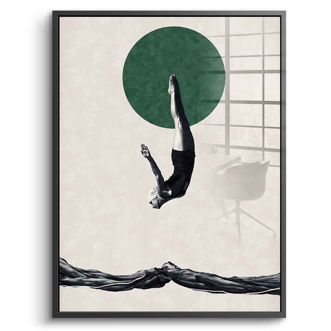 DOTCOMCANVAS® Dive Acrylglasbild – Vorderansicht silberner Rahmen