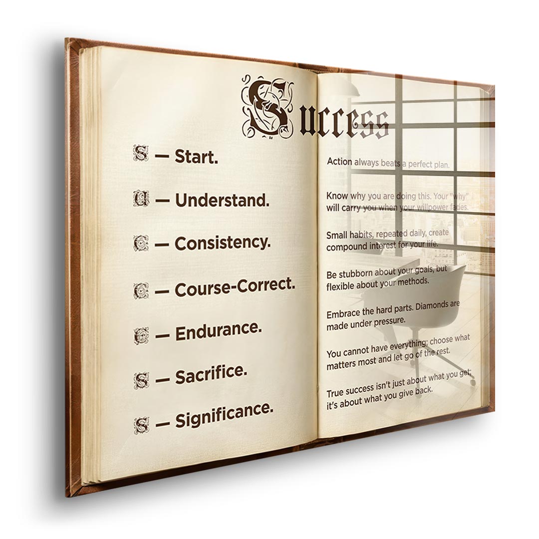 DOTCOMCANVAS® Success book Acrylglasbild – Seitenansicht ohne Rahmen