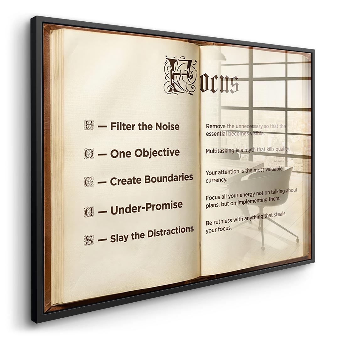 DOTCOMCANVAS® Focus book Acrylglasbild – Seitenansicht schwarzer Rahmen