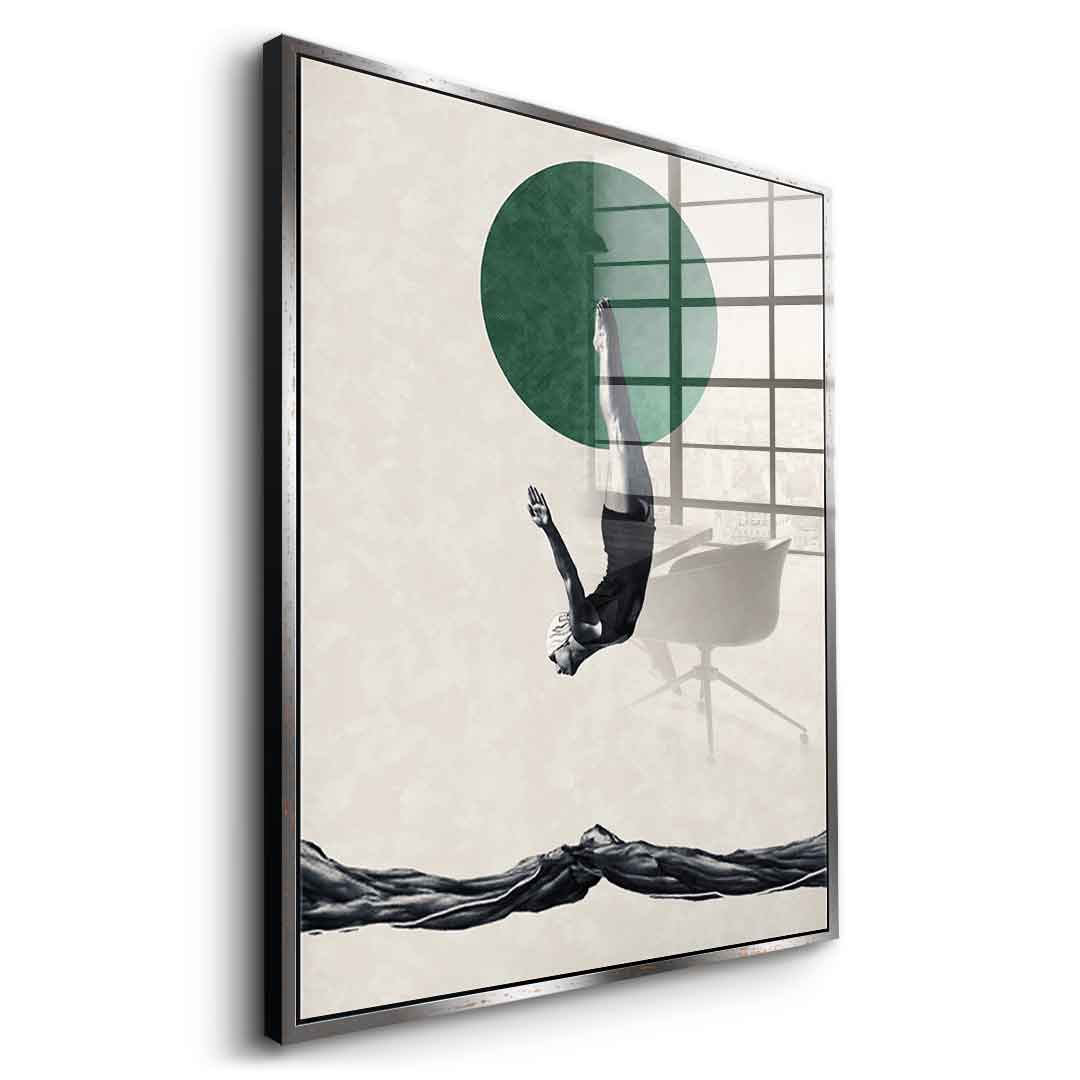 DOTCOMCANVAS® Dive Acrylglasbild – Seitenansicht goldener Rahmen