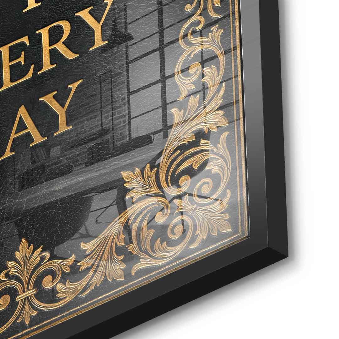 DOTCOMCANVAS® 1% better every day Acrylglasbild – Detailansicht schwarzer Rahmen