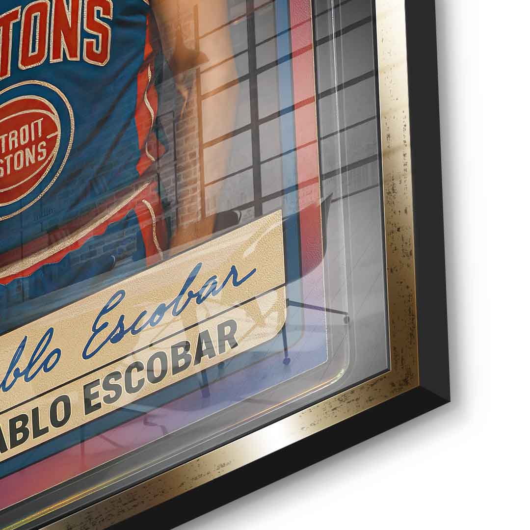 DOTCOMCANVAS Pablo Escobar Basketball Card Acrylglasbild Pop Art Gold Detailansicht