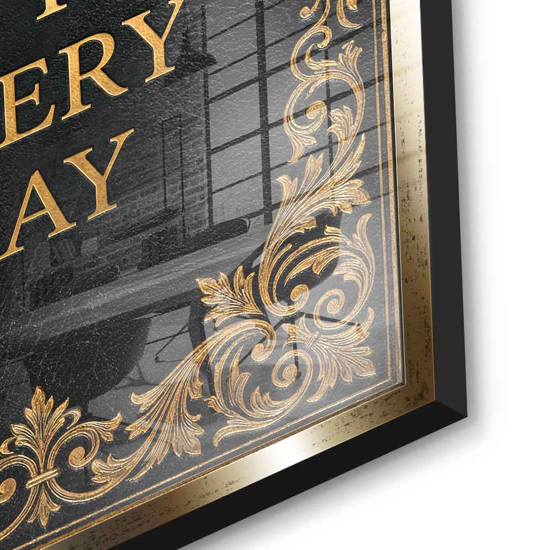 DOTCOMCANVAS® 1% better every day Acrylglasbild – Detailansicht goldener Rahmen