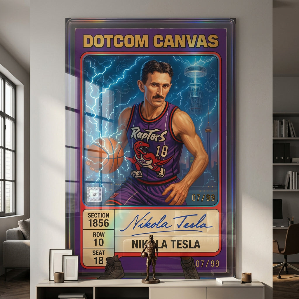 DOTCOMCANVAS Acrylglasbild Nikola Tesla Basketball Card Pop Art im Wohnraum an der Wand
