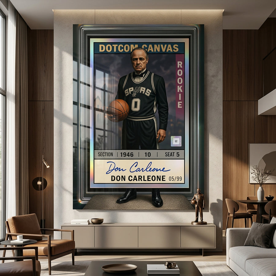 DOTCOMCANVAS Acrylglasbild Don Carleone Basketball Card Pop Art im Wohnraum Mockup