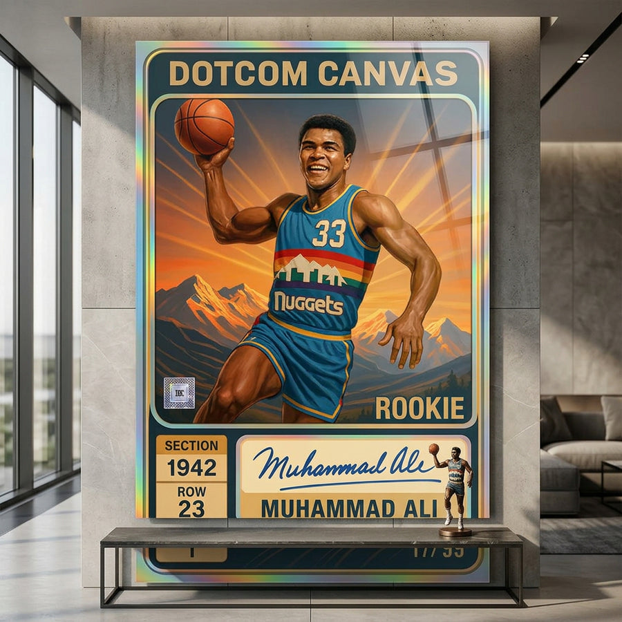 DOTCOMCANVAS Muhammad Ali Basketball Card Acrylglasbild Pop Art Wandbild im Raum