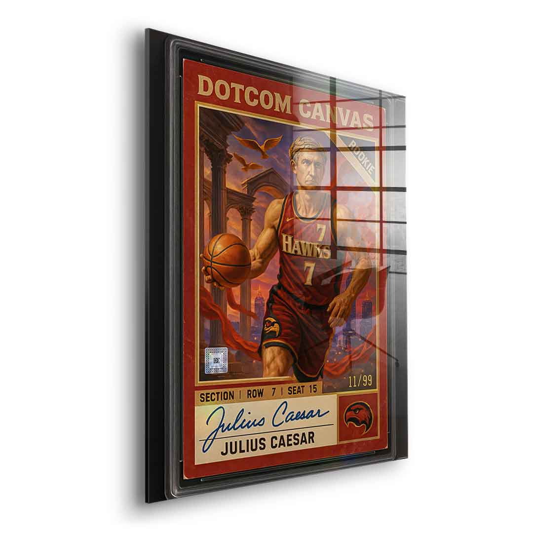 DOTCOMCANVAS Julius Caesar Basketball Card Acrylglasbild Pop Art – Seitenansicht ohne Rahmen