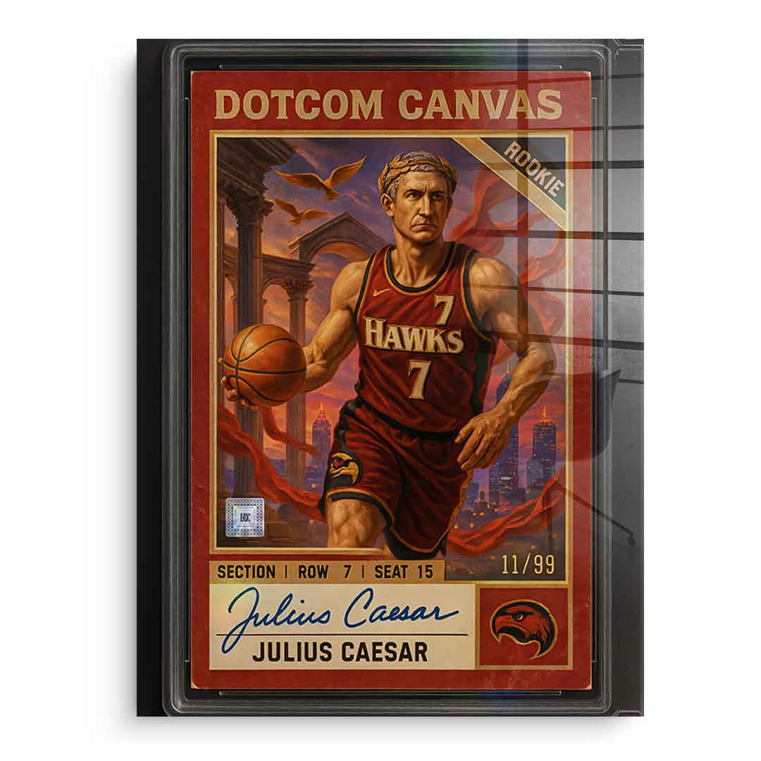 DOTCOMCANVAS Julius Caesar Basketball Card Acrylglasbild Pop Art – Frontansicht ohne Rahmen