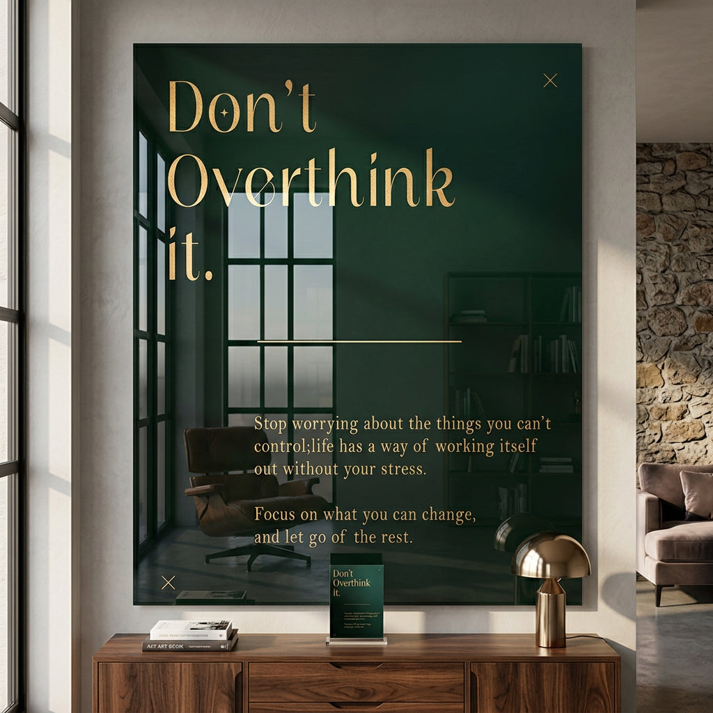 DOTCOMCANVAS Acrylglasbild Don't Overthink it. im Raum – motivierendes Typografie-Wandbild im Wohnzimmer