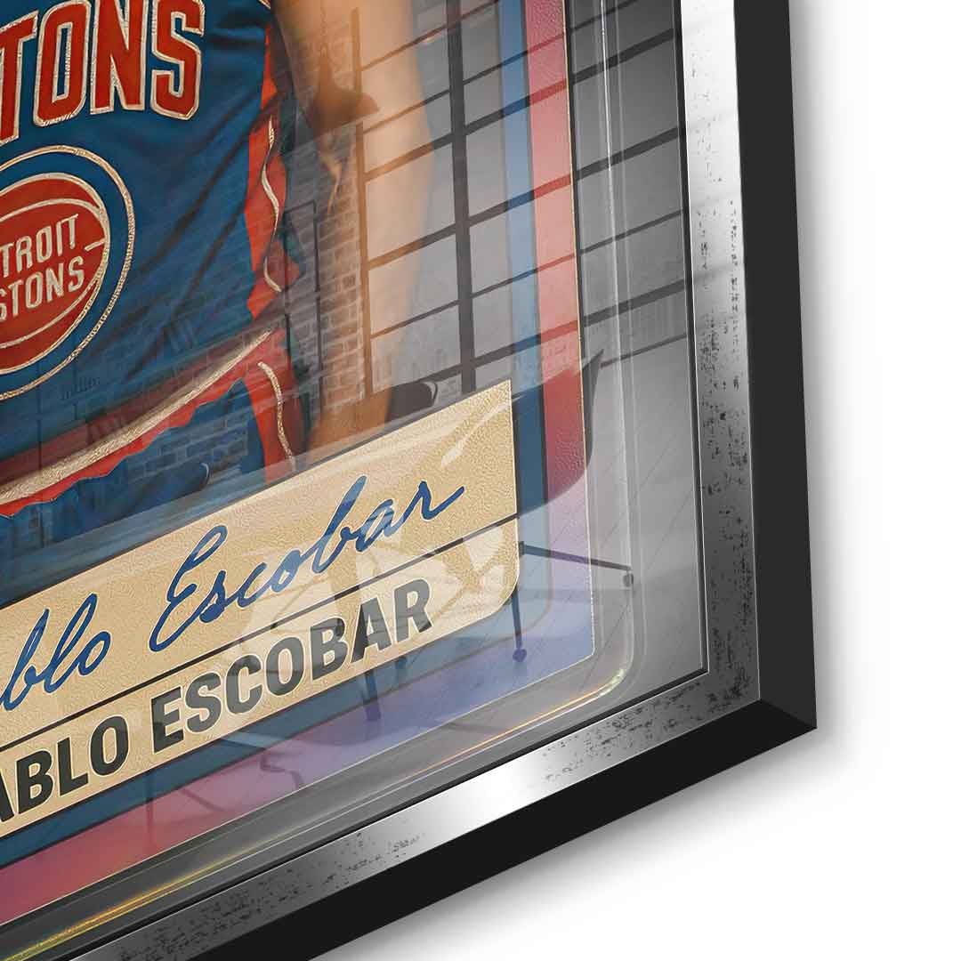 DOTCOMCANVAS Pablo Escobar Basketball Card Acrylglasbild Pop Art Silber Detailansicht