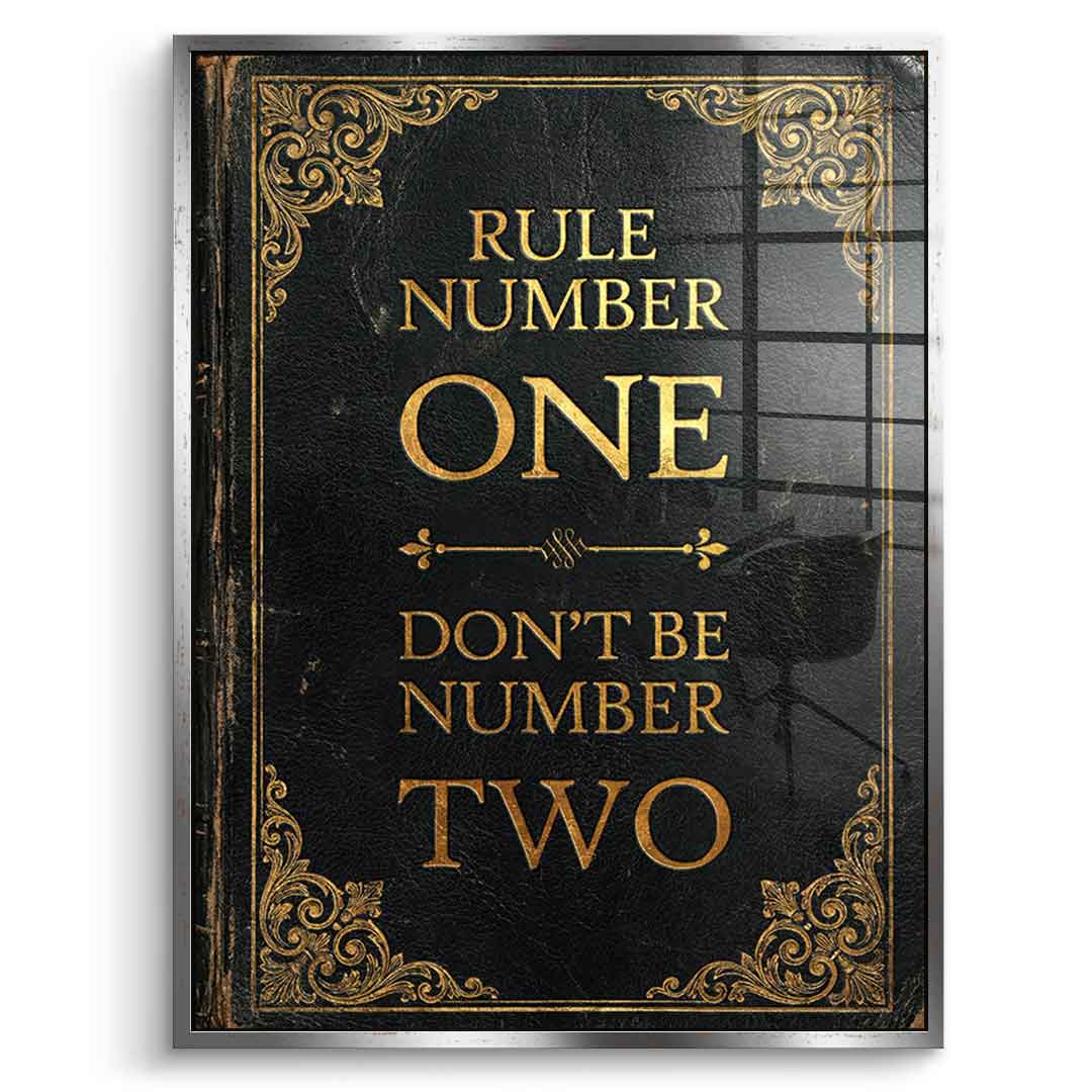 DOTCOMCANVAS® Rule Number One Acrylglasbild – Vorderansicht schwarzer Rahmen
